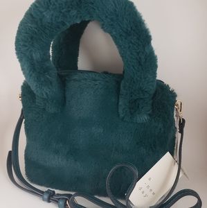 A new day dark green fuzzy purse